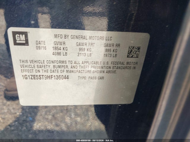 45859199 :رقم المزاد ، 1G1ZE5ST9HF136044 vin ، 2017 Chevrolet Malibu 1lt مزاد بيع