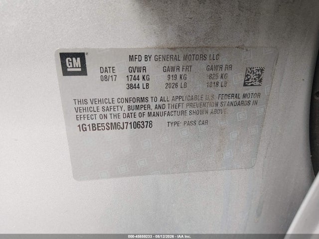 1G1BE5SM6J7106378 Chevrolet Cruze Lt Auto