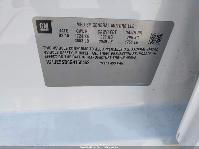 1G1JE5SB0G4150462 Chevrolet Sonic Ltz Auto