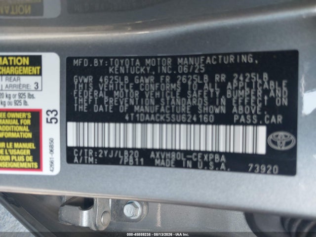 Aukcja sprzedaży 2025 Toyota Camry Xse, vin: 4T1DAACK5SU624160, numer aukcji: 45859238