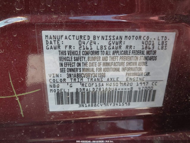 Продаж на аукціоні авто 2024 Nissan Sentra Sv Xtronic Cvt, vin: 3N1AB8CV9RY341598, номер лоту: 45859246
