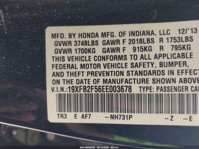 Honda Civic Lx 2014 19XFB2F56EE003678 Image 9