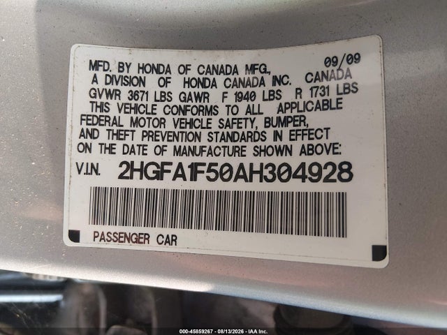 Продаж на аукціоні авто 2010 Honda Civic Lx, vin: 2HGFA1F50AH304928, номер лоту: 45859267