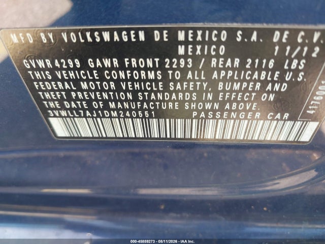 Продажа на аукционе авто 2013 Volkswagen Jetta 2.0l Tdi, vin: 3VWLL7AJ1DM240551, номер лота: 45859273
