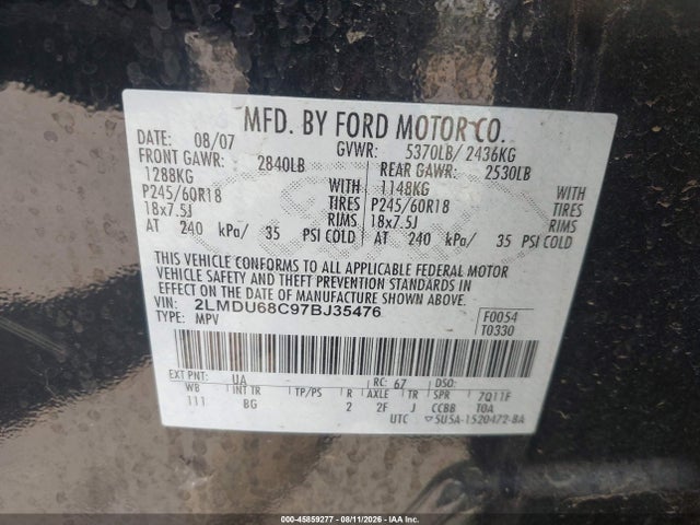 Продаж на аукціоні авто 2007 Lincoln Mkx, vin: 2LMDU68C97BJ35476, номер лоту: 45859277