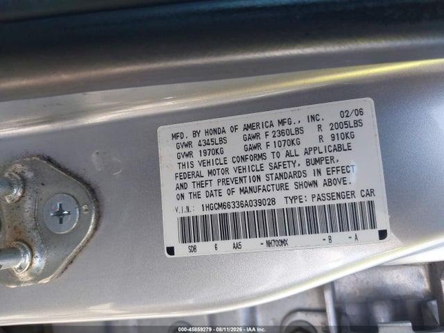 Продажа на аукционе авто 2006 Honda Accord 3.0 Lx, vin: 1HGCM66336A039028, номер лота: 45859279