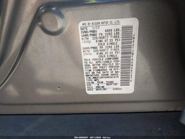 Nissan ROGUE SV 2017 JN8AT2MT6HW392474 Image 9