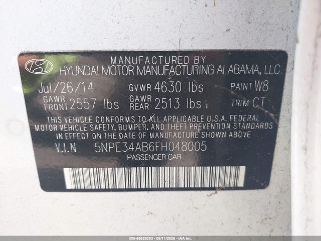 Aukcja sprzedaży 2015 Hyundai Sonata Sport 2.0t, vin: 5NPE34AB6FH048005, numer aukcji: 45859293