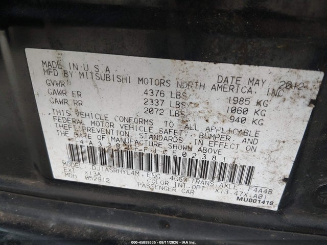 Продаж на аукціоні авто 2012 Mitsubishi Galant Es/se, vin: 4A32B3FF1CE023811, номер лоту: 45859335