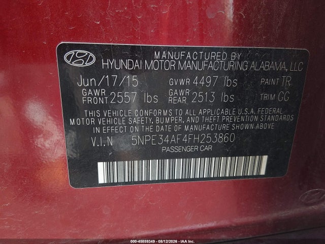 Aukcja sprzedaży 2015 Hyundai Sonata Sport, vin: 5NPE34AF4FH253860, numer aukcji: 45859349