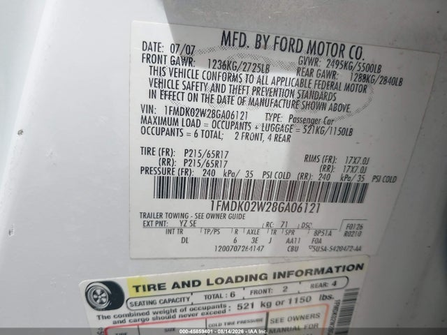 Aukcja sprzedaży 2008 Ford Taurus X Sel, vin: 1FMDK02W28GA06121, numer aukcji: 45859401