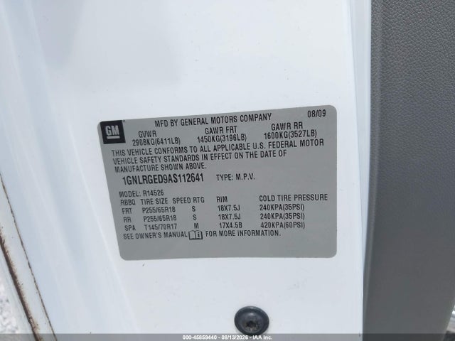 Продаж на аукціоні авто 2010 Chevrolet Traverse Lt, vin: 1GNLRGED9AS112641, номер лоту: 45859440