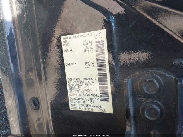 Auction sale of the 2011 Nissan Maxima 3.5 Sv, vin: 1N4AA5AP7BC850919, lot number: 45859450