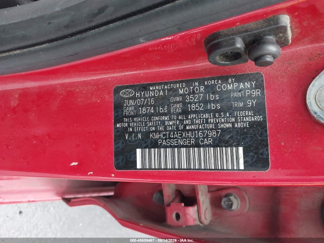 45859467 :رقم المزاد ، KMHCT4AEXHU167987 vin ، 2017 Hyundai Accent Se مزاد بيع