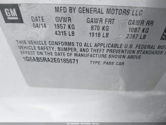 Aukcja sprzedaży 2014 Cadillac Ats Luxury, vin: 1G6AB5RA2E0185671, numer aukcji: 45859495