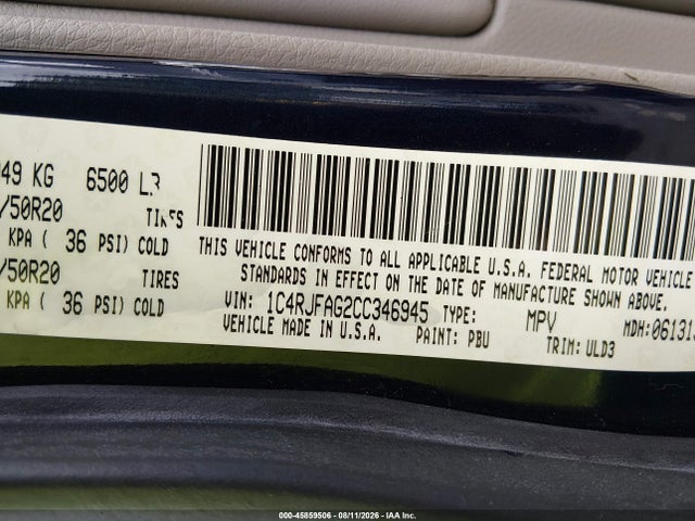 Aukcja sprzedaży 2012 Jeep Grand Cherokee Laredo, vin: 1C4RJFAG2CC346945, numer aukcji: 45859506