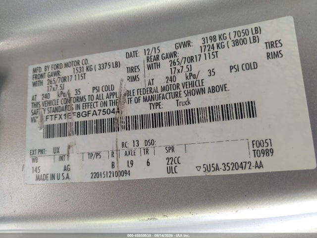 Ford F-150 Xl 2016 1FTFX1EF8GFA75044 Image 9