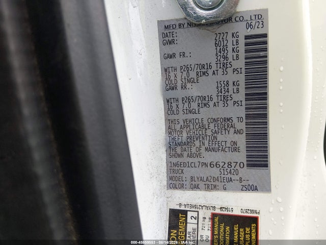 1N6ED1CL7PN662870 Nissan Frontier King Cab S 4x2