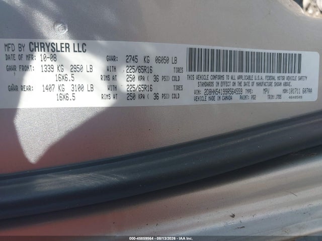 45859564 :رقم المزاد ، 2D8HN54199R564559 vin ، 2009 Dodge Grand Caravan Sxt مزاد بيع
