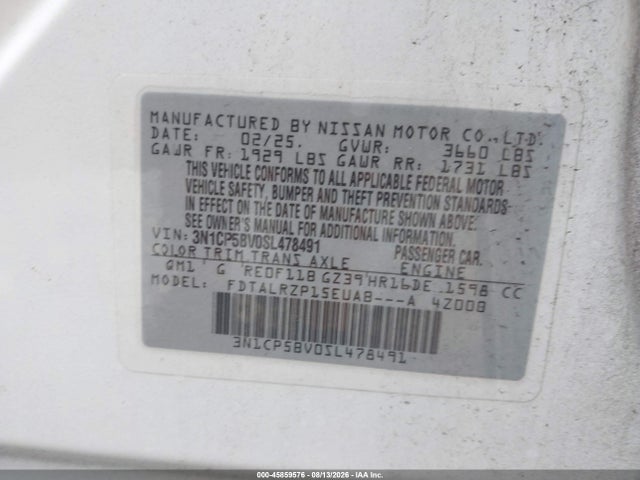 Продажа на аукционе авто 2025 Nissan Kicks Play S, vin: 3N1CP5BV0SL478491, номер лота: 45859576