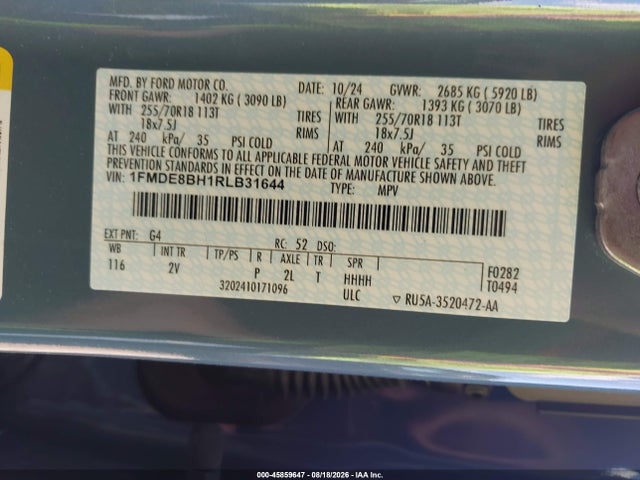 Продаж на аукціоні авто 2024 Ford Bronco Outer Banks, vin: 1FMDE8BH1RLB31644, номер лоту: 45859647