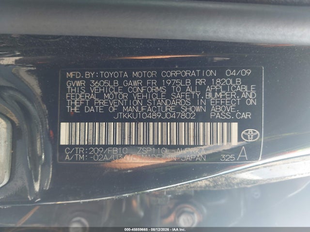 2009 Scion Xd მანქანა იყიდება აუქციონზე, vin: JTKKU10489J047802, აუქციონის ნომერი: 45859665