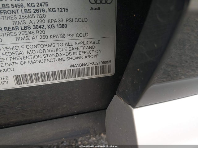 45859669 :رقم المزاد ، WA1BNAFY3J2195055 vin ، 2018 Audi Q5 2.0t Premium/2.0t Tech Premium مزاد بيع