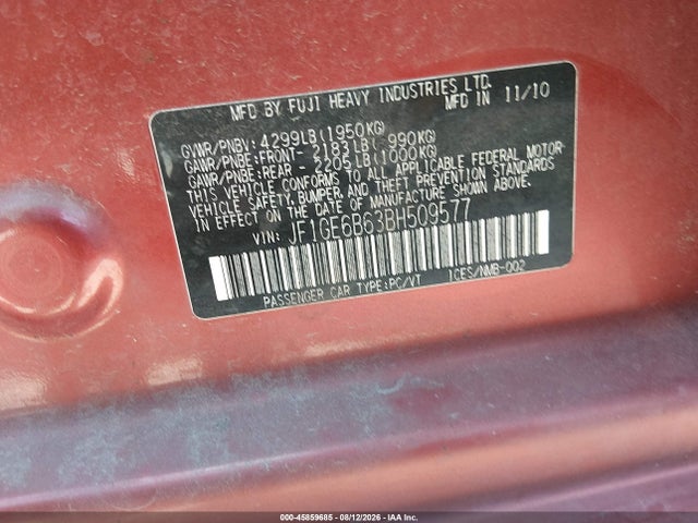 Aukcja sprzedaży 2011 Subaru Impreza 2.5i Premium, vin: JF1GE6B63BH509577, numer aukcji: 45859685