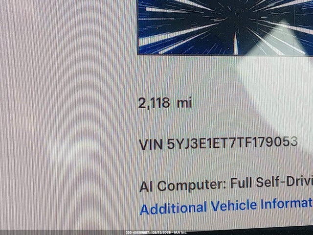 Aukcja sprzedaży 2026 Tesla Model 3 Performance All-wheel Drive, vin: 5YJ3E1ET7TF179053, numer aukcji: 45859687