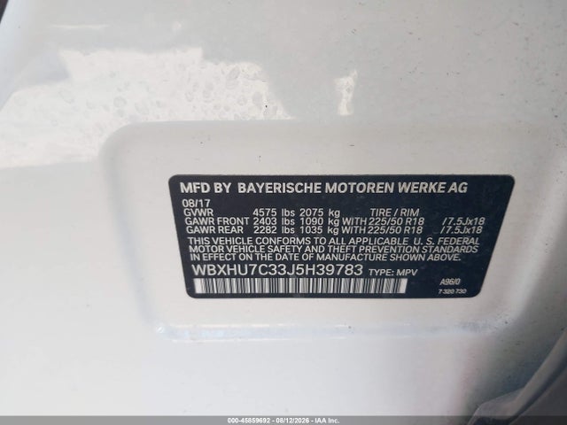 45859692 :رقم المزاد ، WBXHU7C33J5H39783 vin ، 2018 Bmw X1 Sdrive28i مزاد بيع