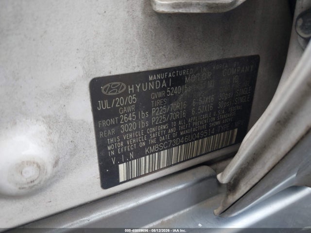 2006 Hyundai Santa Fe Gls მანქანა იყიდება აუქციონზე, vin: KM8SC73D46U049514, აუქციონის ნომერი: 45859696