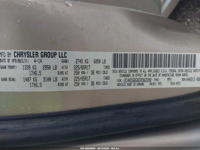 Продаж на аукціоні авто 2014 Dodge Grand Caravan Se 30th Anniversary, vin: 2C4RDGBG6ER362202, номер лоту: 45859698