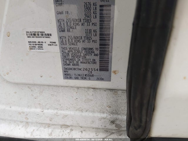 2022 Nissan Pathfinder Sv 4wd მანქანა იყიდება აუქციონზე, vin: 5N1DR3BC0NC262554, აუქციონის ნომერი: 45859704