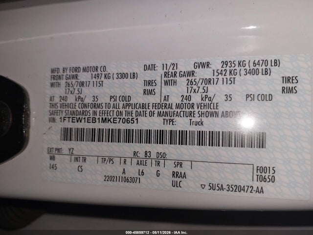 2021 Ford F-150 Xl მანქანა იყიდება აუქციონზე, vin: 1FTEW1EB1MKE70651, აუქციონის ნომერი: 45859712