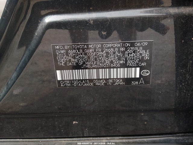 Продажа на аукционе авто 2009 Lexus Es 350, vin: JTHBJ46G392318406, номер лота: 45859718
