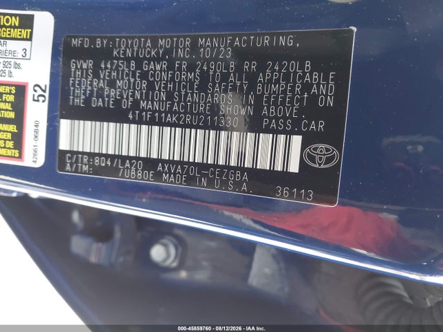 Auction sale of the 2024 Toyota Camry Xle, vin: 4T1F11AK2RU211330, lot number: 45859760