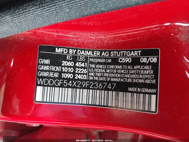 45859777 :رقم المزاد ، WDDGF54X29F236747 vin ، 2009 Mercedes-benz C 300 مزاد بيع