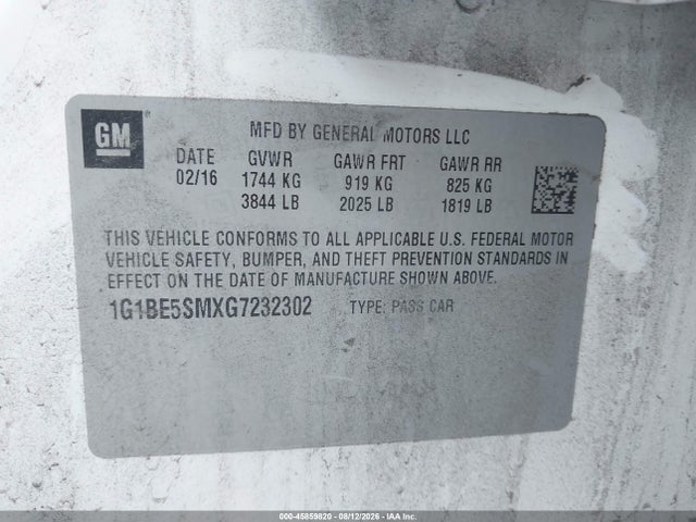 Продаж на аукціоні авто 2016 Chevrolet Cruze Lt Auto, vin: 1G1BE5SMXG7232302, номер лоту: 45859820
