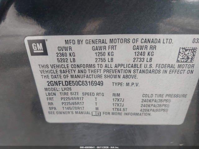 Продаж на аукціоні авто 2012 Chevrolet Equinox Lt, vin: 2GNFLDE50C6316949, номер лоту: 45859841
