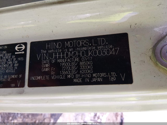 45859856 :رقم المزاد ، JHHHDM2H0JK003047 vin ، 2018 Hino Xjc710/xfc710 مزاد بيع