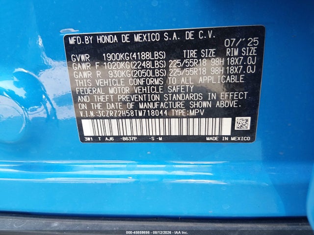 3CZRZ2H58TM718044 Honda Hr-v Awd Sport