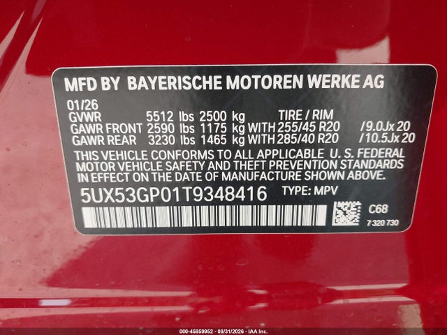 BMW X3 30 Xdrive 2026 5UX53GP01T9348416 Image 9