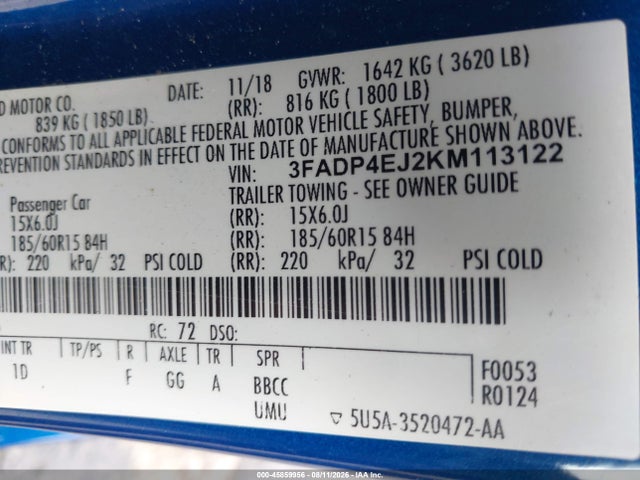 Ford FIESTA SE 2019 3FADP4EJ2KM113122 Image 9