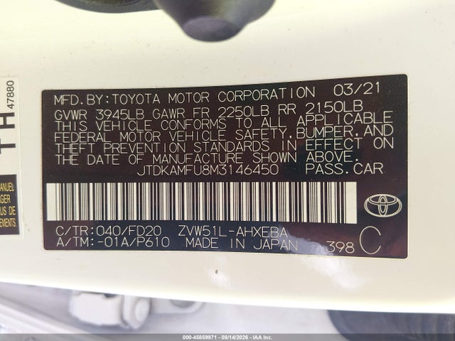 Toyota Prius Le 2021 JTDKAMFU8M3146450 Image 9