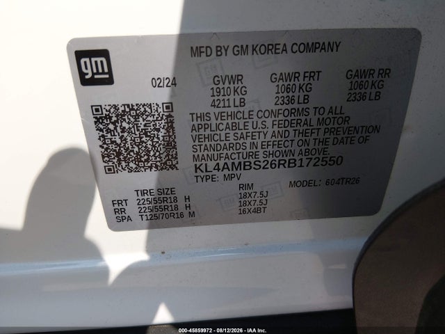 45859972 :رقم المزاد ، KL4AMBS26RB172550 vin ، 2024 Buick Encore Gx Preferred Fwd مزاد بيع