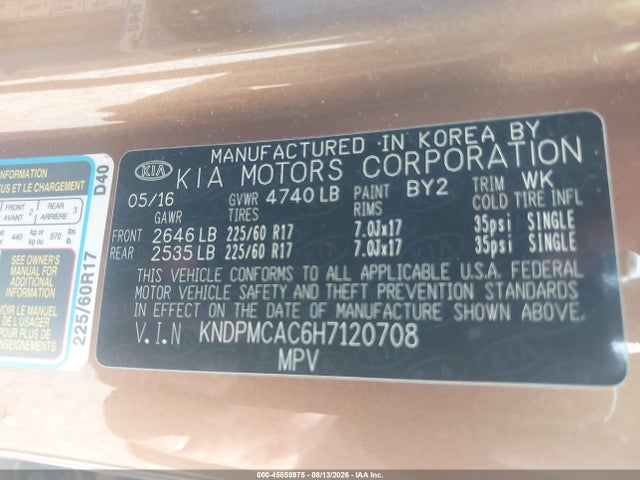 Aukcja sprzedaży 2017 Kia Sportage Lx, vin: KNDPMCAC6H7120708, numer aukcji: 45859975