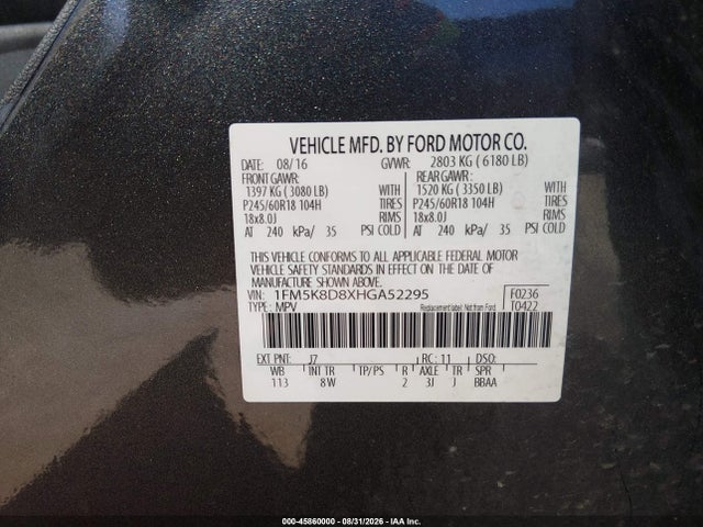 Продажа на аукционе авто 2017 Ford Explorer Xlt, vin: 1FM5K8D8XHGA52295, номер лота: 45860000