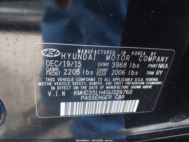 Aukcja sprzedaży 2016 Hyundai Elantra Gt, vin: KMHD35LH4GU329760, numer aukcji: 45860011