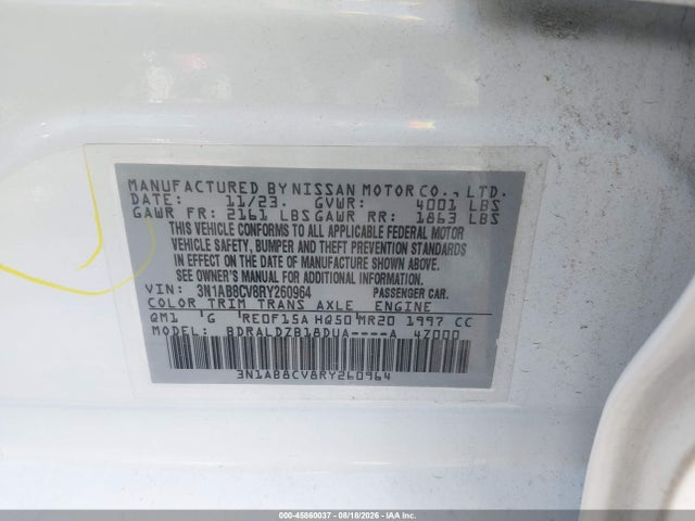 Продажа на аукционе авто 2024 Nissan Sentra Sv Xtronic Cvt, vin: 3N1AB8CV8RY260964, номер лота: 45860037
