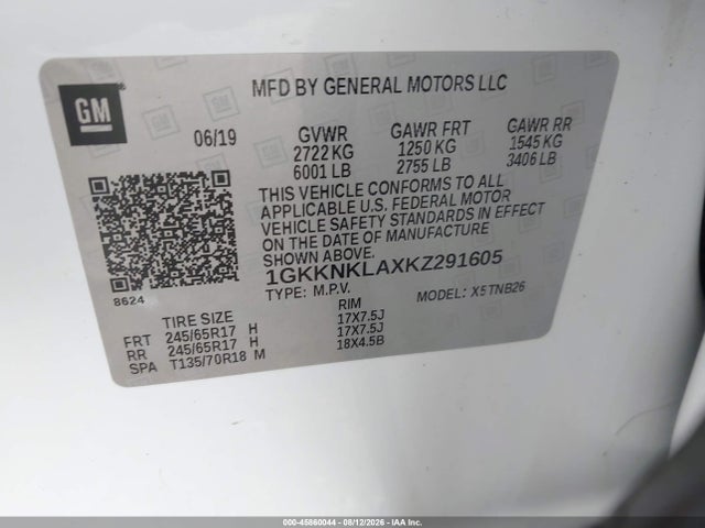 2019 Gmc Acadia Sle-1 მანქანა იყიდება აუქციონზე, vin: 1GKKNKLAXKZ291605, აუქციონის ნომერი: 45860044